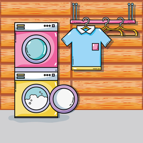 mosodai berendezések, hogy tisztítsa meg a hazai ruhák vektoros illusztráció - Vektor, kép