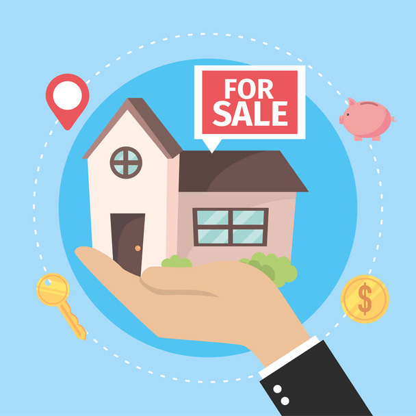 real state house for sale in the businessman hand vector illustration - Vector, Image