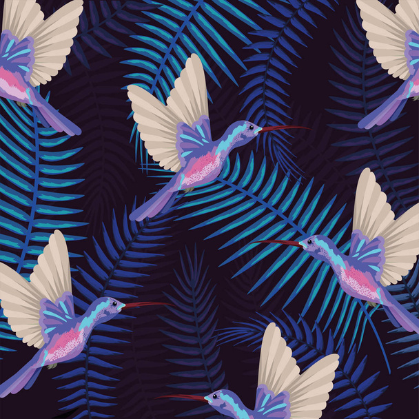 Kolibříci s větvemi listy rostliny pozadí vektorové ilustrace - Vektor, obrázek
