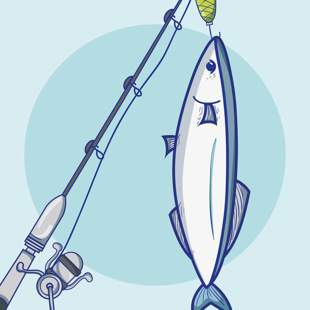 καλάμι ψαρέματος με γάντζο και νάιλον να πιάσει θαλασσινά εικονογράφηση διάνυσμα - Διάνυσμα, εικόνα