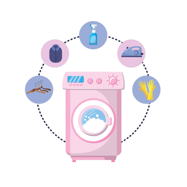 set laundry equipment to washing the clothes vector illustration - Vector, Image