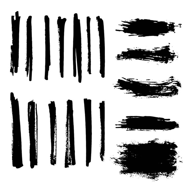 Zwarte inkt grunge brush set lijnen op witte achtergrond. - Vector, afbeelding