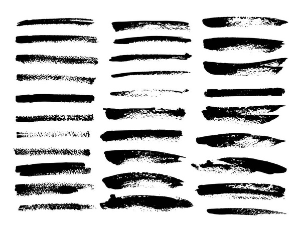Zwarte inkt grunge brush set lijnen op witte achtergrond. - Vector, afbeelding