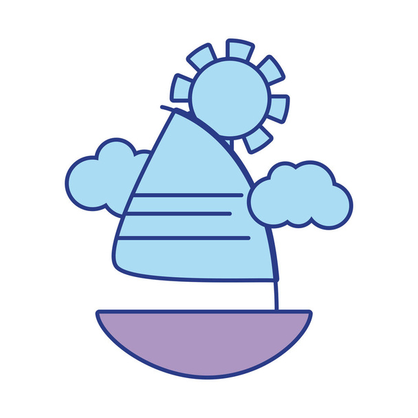 cute sailing boat with clouds and sun vector illustration - Vector, Image