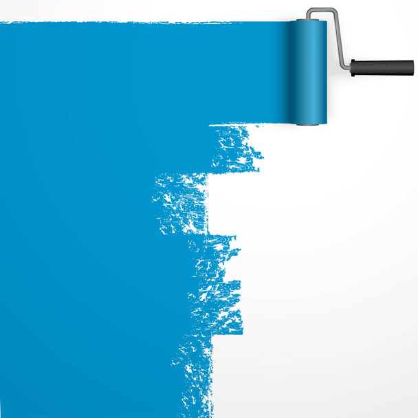 repainting with an paint roller with marking colored blue - Vector, Image