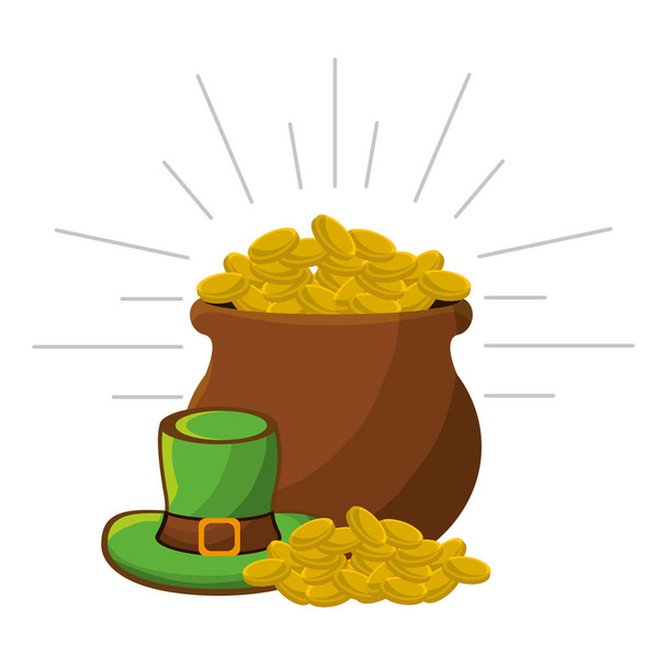 緑の帽子、ベクトル イラスト デザインと植木鉢の中のコイン - ベクター画像