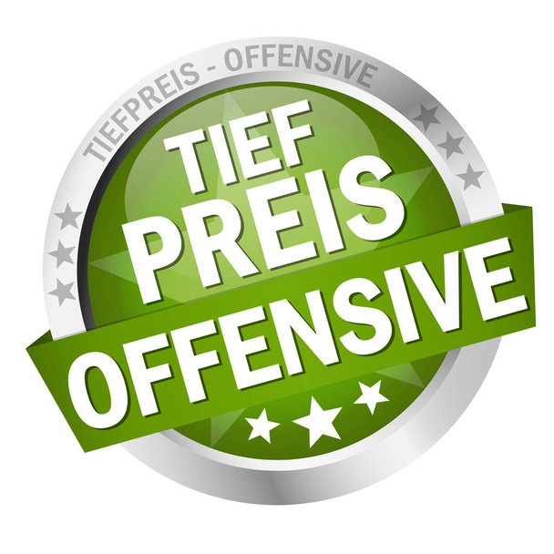 round colored button with banner and text Tiefpreisoffensive - Vector, Image