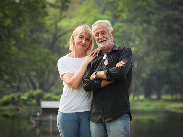 Portrait of Senior couple retirement Man and woman happy in park together - Foto, imagen