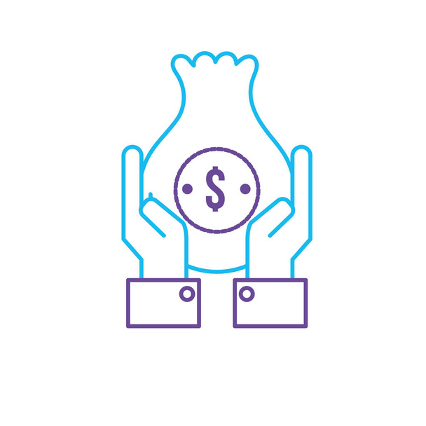 línea de hombre de negocios con dinero en efectivo bolsa y manos arriba vector ilustración
 - Vector, Imagen