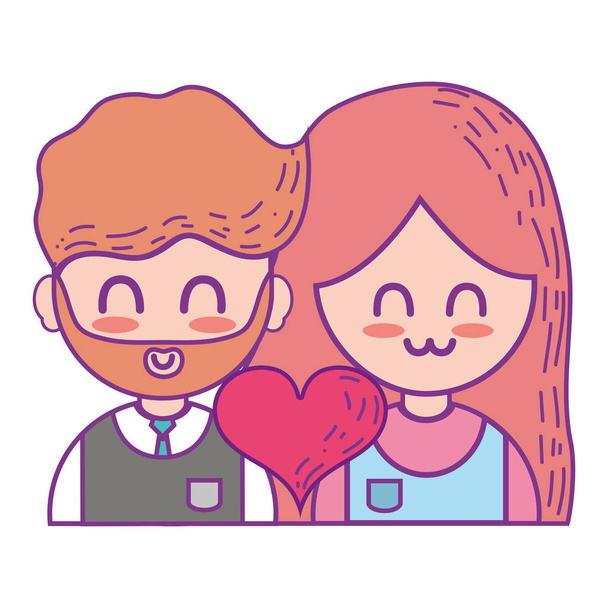 couple with beauty relation ships and heart vector illustration - Vector, Image