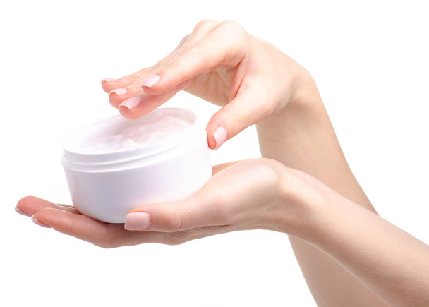Female hands white jar cream care beauty - Φωτογραφία, εικόνα