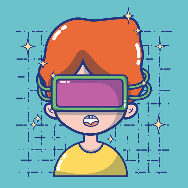 boy with 3d glasses technology to virtual reality vector illustration - Vector, Image