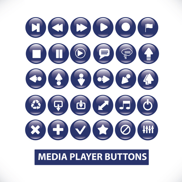 Media player blue glossy buttons set, vector - Wektor, obraz