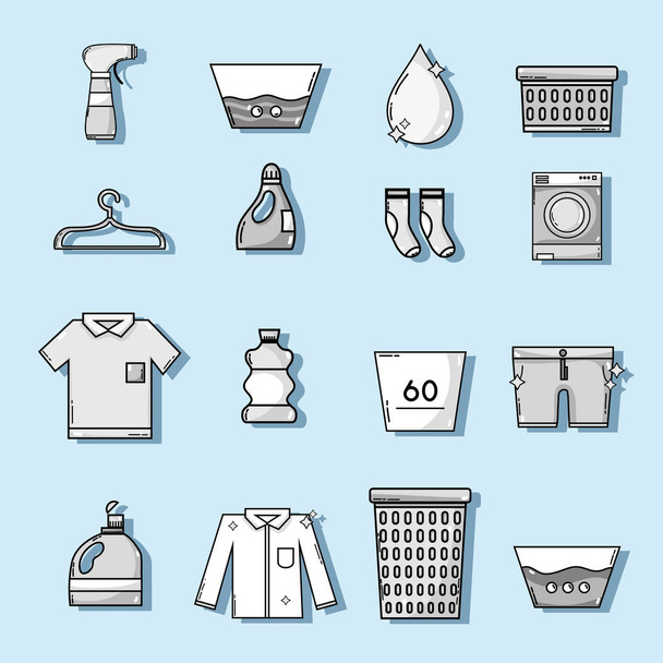 Wäscheausrüstung zum Reinigen des Wäschevektors einstellen Illustration - Vektor, Bild