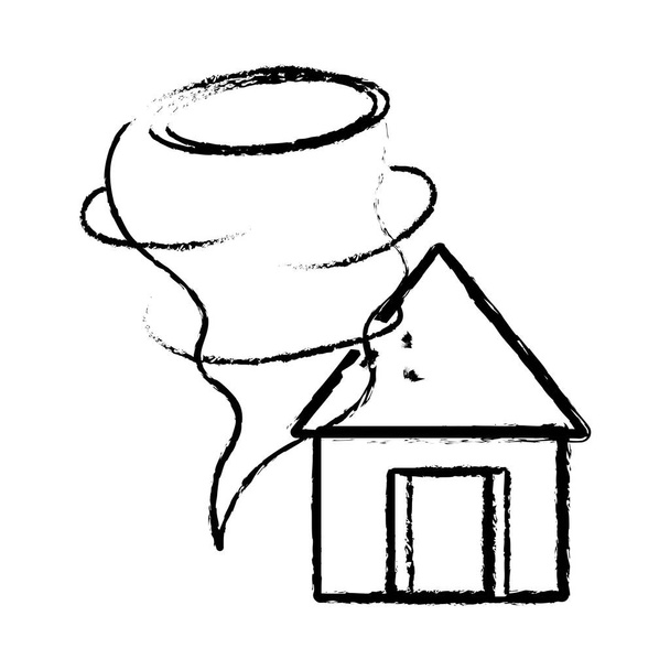 Фигура дома с векторной иллюстрацией погоды во время урагана
 - Вектор,изображение