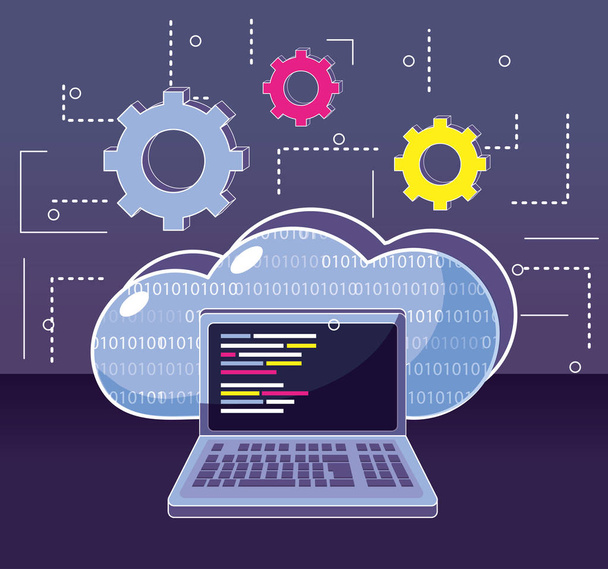 Program coding with laptop and cloud computing vector illustration graphic design - Vector, Image