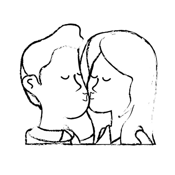Симпатичная пара целующая романтическую сцену, векторная иллюстрация
 - Вектор,изображение