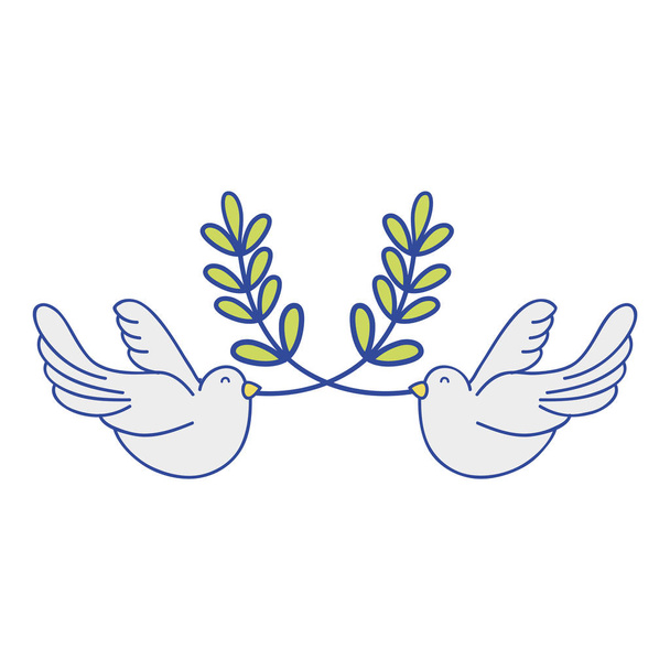cute doves animal with branches to peace symbol vector illustration - Vector, Image