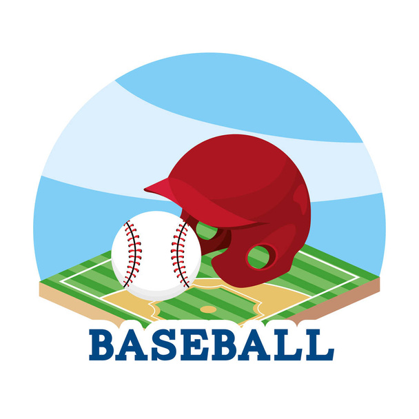 baseball kypärä ja pallo kentällä peli vektori kuva
 - Vektori, kuva