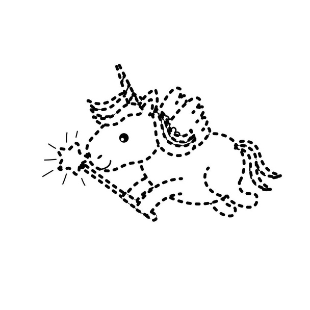 forma punteada belleza unicornio con alas e ilustración vectorial varita mágica
 - Vector, Imagen