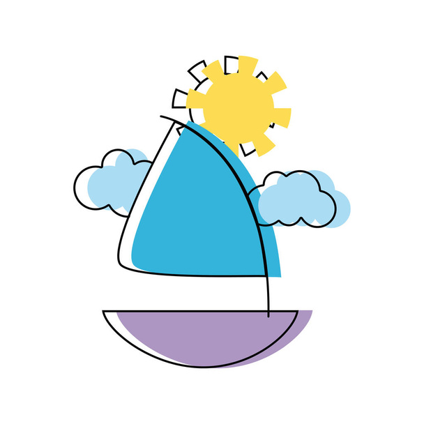 милий вітрильний човен з хмарами і сонцем Векторні ілюстрації
 - Вектор, зображення