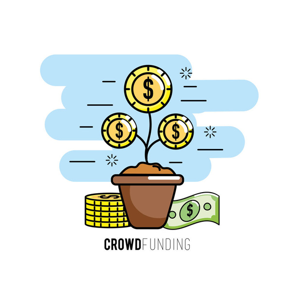 εικονογράφηση φορέα υποστήριξης χρηματοδότηση έργου crowdfunding στρατηγική - Διάνυσμα, εικόνα