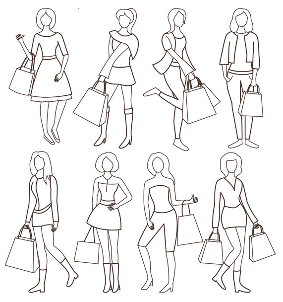 Beautiful women with shopping bag vector illustration - Vector, Image