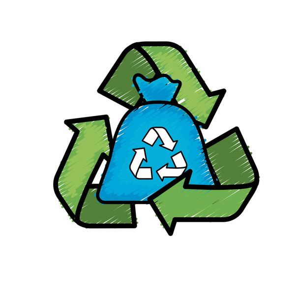 bag recycle with environment care symbol around vector illustration - Vector, Image