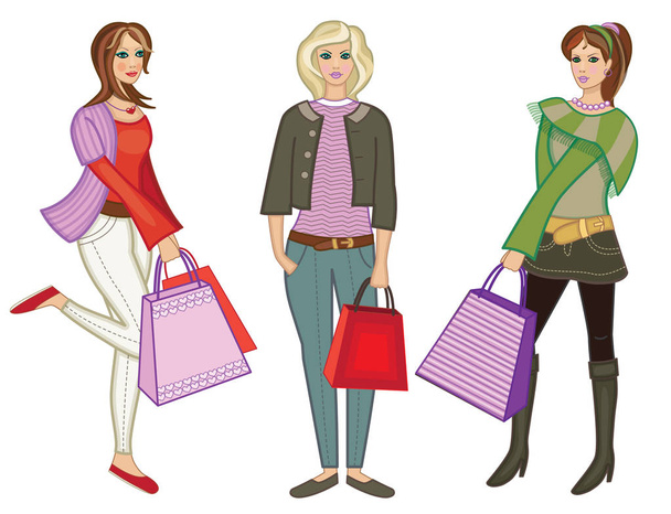 Hermosas mujeres con la ilustración vector bolsa de compras
 - Vector, Imagen
