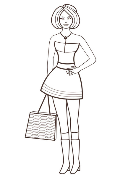 Hermosa mujer con la ilustración vector bolsa de compras
 - Vector, imagen