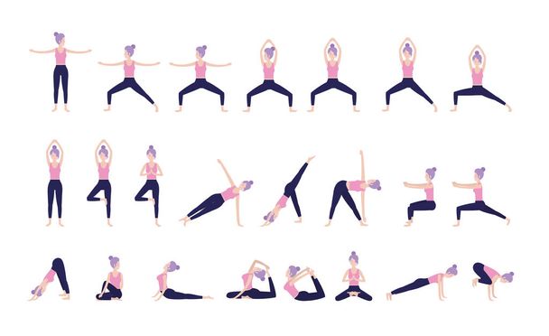 set fitness mujer práctica yoga posición vector ilustración
 - Vector, Imagen