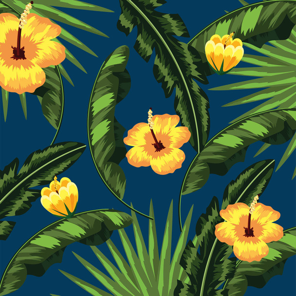tropical flowers natural leaves background vector illustration - ベクター画像