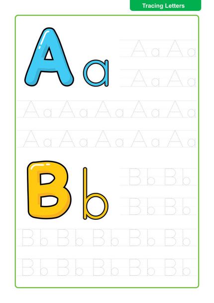 ABC ABC betűk nyomkövetés munkalapon az ábécé betűit. Alapvető írás gyakorlatok az óvodás gyerekek A4-es papír készen áll a nyomtatásra vektoros illusztráció - Vektor, kép