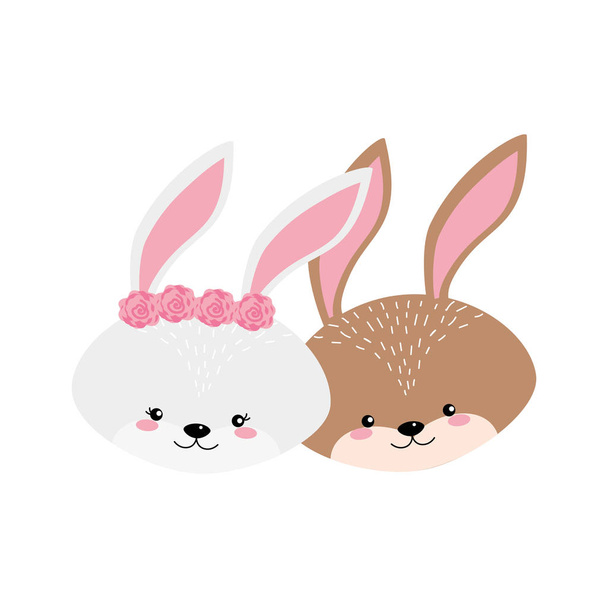 lindo conejo cabeza animal pareja juntos vector ilustración
 - Vector, Imagen