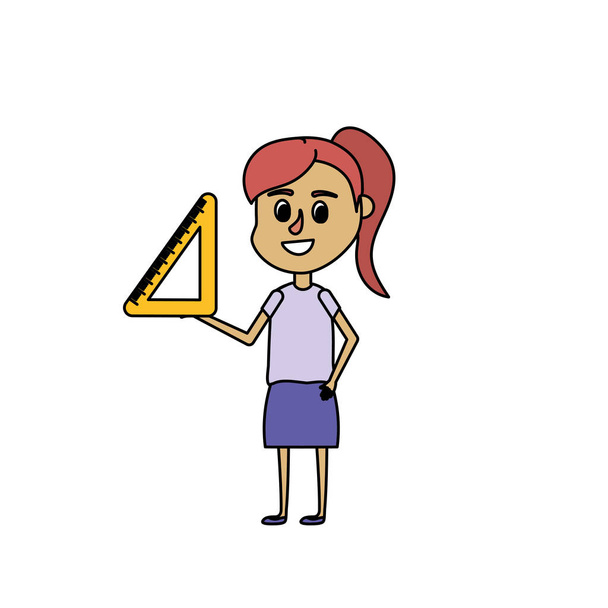 Dziewczyna z narzędzia projektowania i szkoły fryzurę w ręka wektor ilustracja - Wektor, obraz