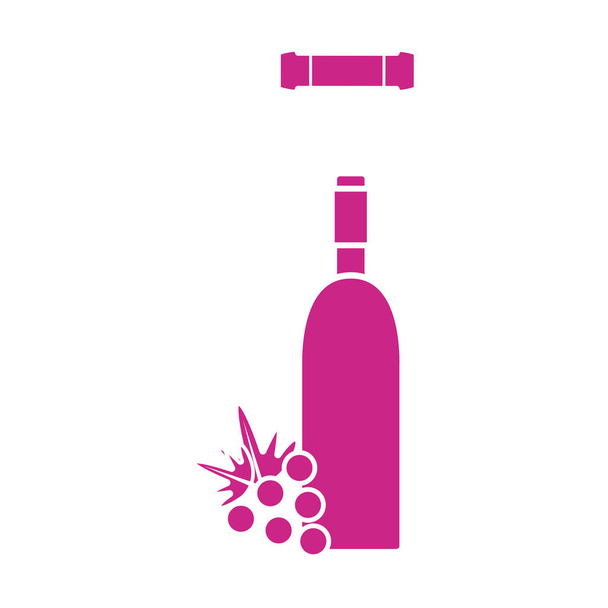 botella de vino con fruta de uva y sacacorchos, diseño de ilustración vectorial
 - Vector, Imagen