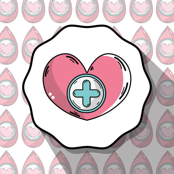 емблема донорства крові серце з хрестом символ над падінням фону крові Векторні ілюстрації
 - Вектор, зображення