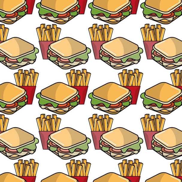 heerlijke sandwich met smakelijke frietjes Frans achtergrond, vectorillustratie - Vector, afbeelding