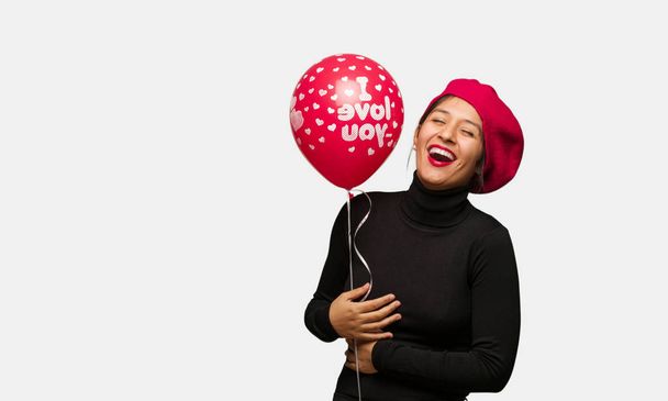 Young woman in valentines day laughing and having fun - Photo, Image