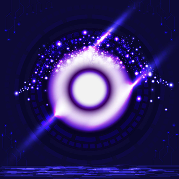 Digitaalinen portti teknologia silmä pallo muoto tulevaisuuden violetti neon valo hiukkasia abstrakti tausta vektori kuva
 - Vektori, kuva