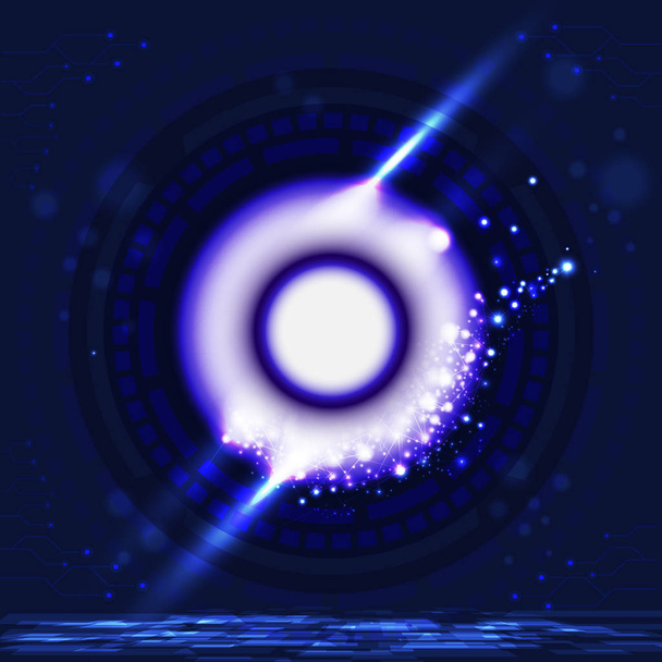 技術ゲート目ボール形状粒子の水中の抽象的な背景のベクトル図と将来の青ネオンの光に - ベクター画像