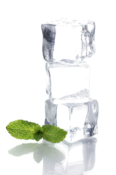 Ice with mint isolated on white - Φωτογραφία, εικόνα