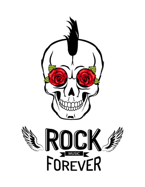 Rock Forever Skull Poster Vector Illustration - Vecteur, image