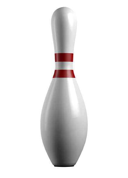 3d render of a white bowling pin with red stripes isolated on white background - Foto, Bild