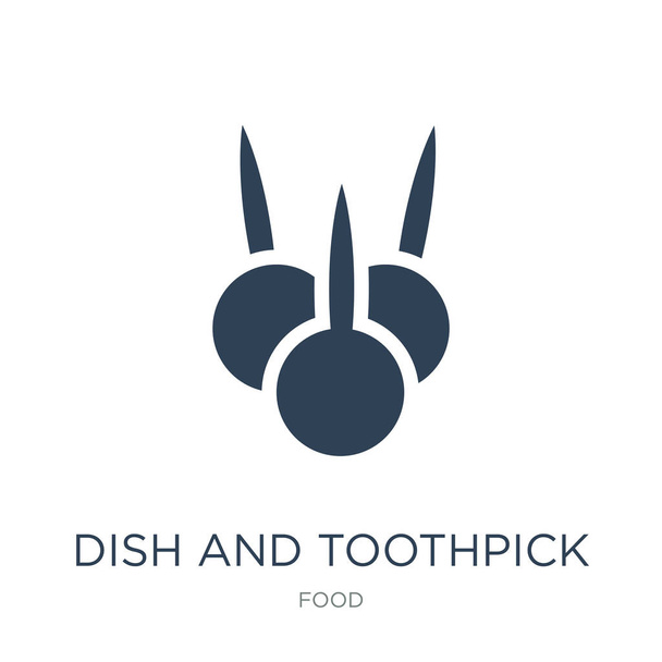 Teller und Zahnstocher Symbolvektor auf weißem Hintergrund, Teller und Zahnstocher trendy gefüllte Symbole aus der Nahrungsmittelsammlung - Vektor, Bild