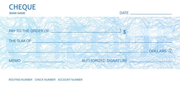 Check, Cheque (Chequebook template). Guilloche pattern with abstract line watermark. Background hi detailed for banknote, money design, currency, bank note, Voucher, Gift certificate, Money coupon - Vector, Image