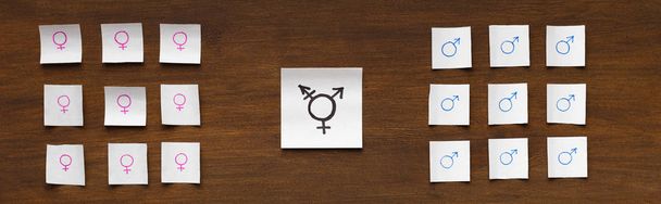 Σύμβολα των δύο φύλων και το σύμβολο του ίσον της έννοιας της ισότητας των φύλων - Φωτογραφία, εικόνα