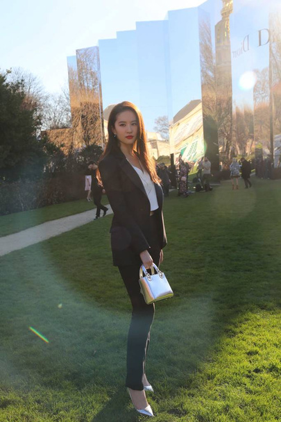 Čínská herečka Liu Yifei představuje v photocall před módní přehlídce Christian Dior během pařížského Haute Couture Fashion Week Jaro/Léto 2016 v Paříži, 25 leden 2016. - Fotografie, Obrázek