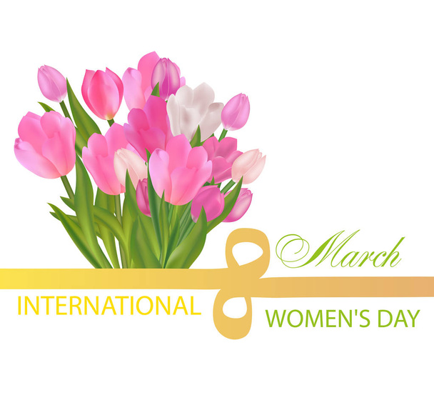 The Tulip and the figure eight ribbon. Desing for March 8 International Women's Day with flowers. Vector Illustration. - Vecteur, image