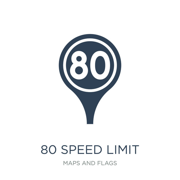 80 hız sınırı simge vektör beyaz arka plan üzerinde 80 hız sınırı trendy simgeler haritalar ve bayrakları Collection dolu. - Vektör, Görsel